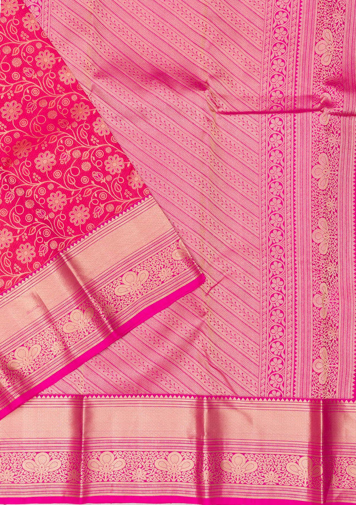 Rani Pink Zariwork Pure Silk Saree-Koskii