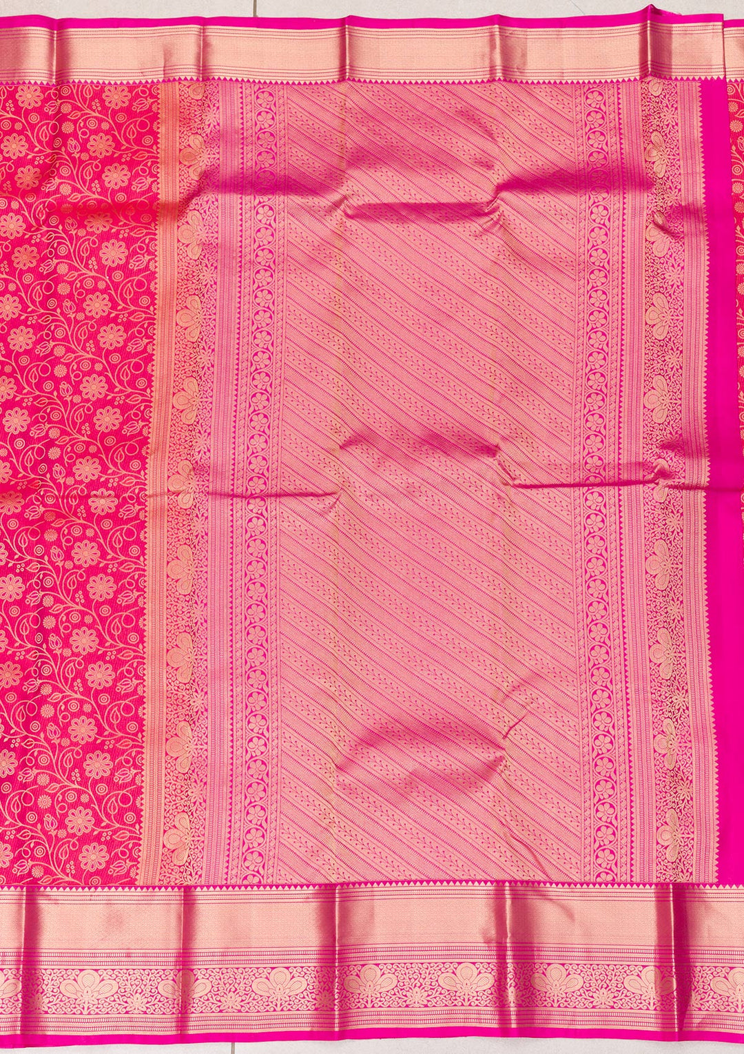 Rani Pink Zariwork Pure Silk Saree-Koskii