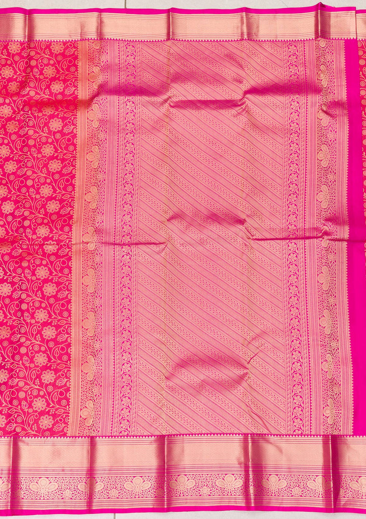 Rani Pink Zariwork Pure Silk Saree-Koskii