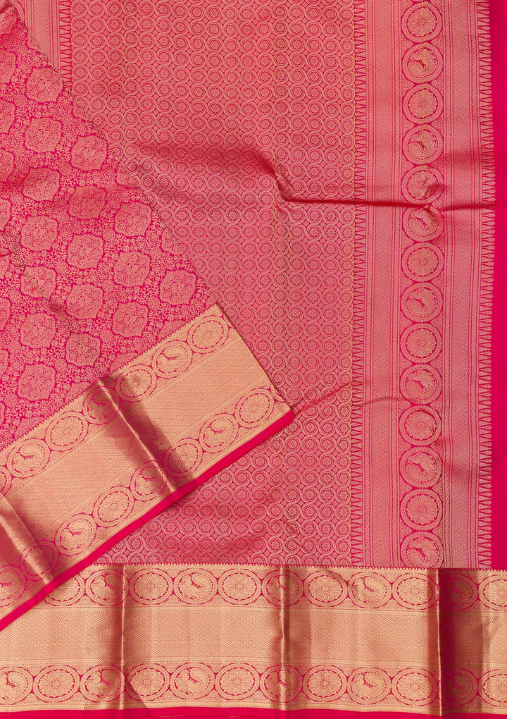 Rani Pink Zariwork Pure Silk Saree-Koskii