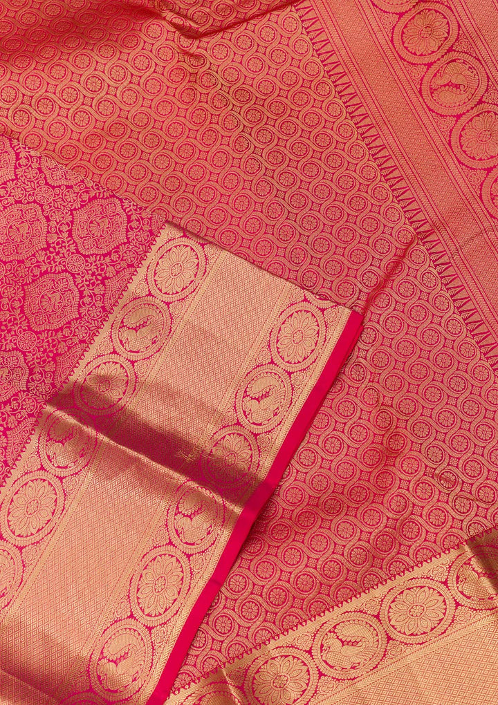 Rani Pink Zariwork Pure Silk Saree-Koskii