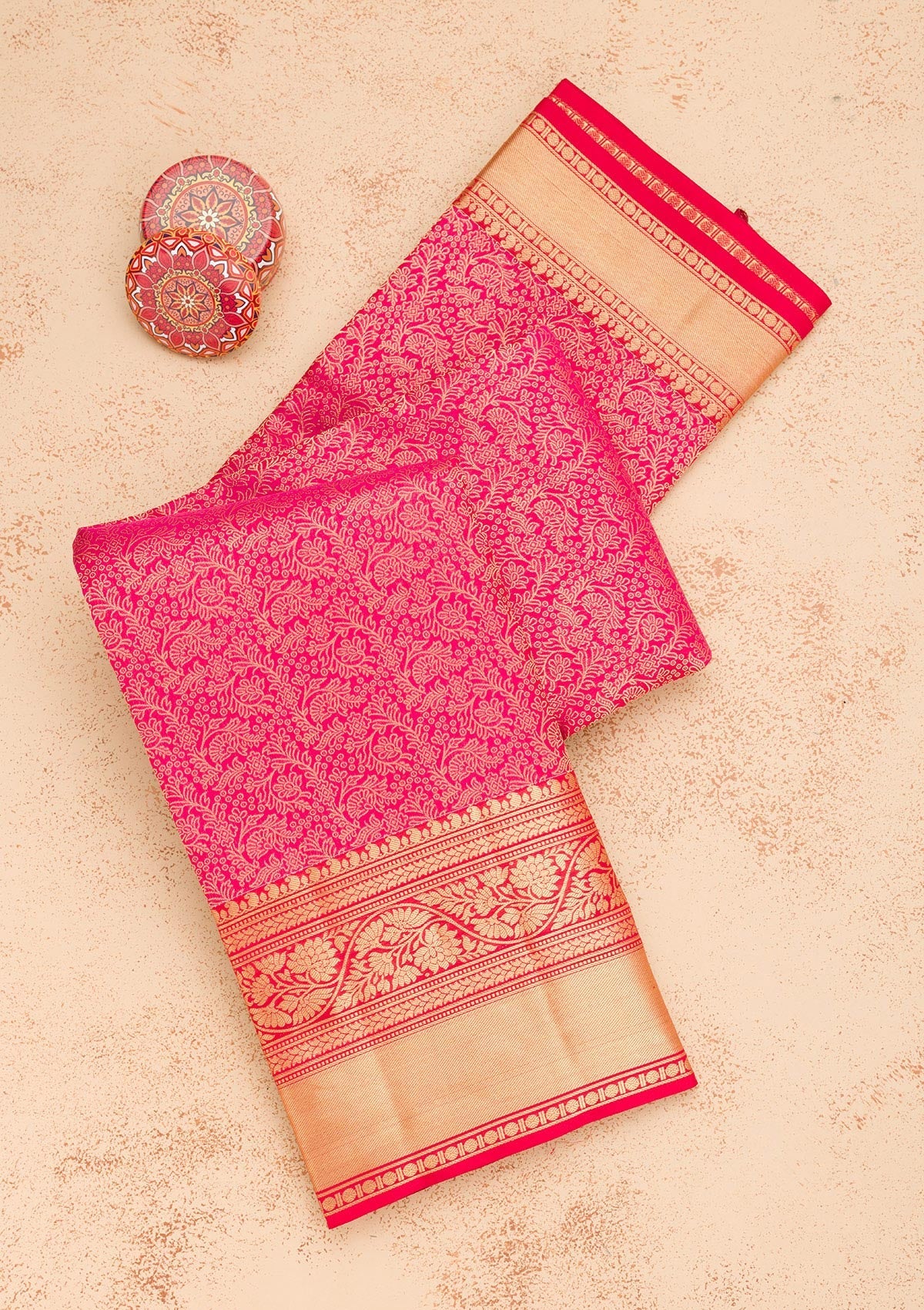 Rani Pink Zariwork Pure Silk Saree-Koskii