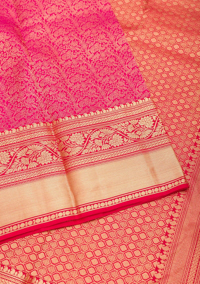 Rani Pink Zariwork Pure Silk Saree-Koskii