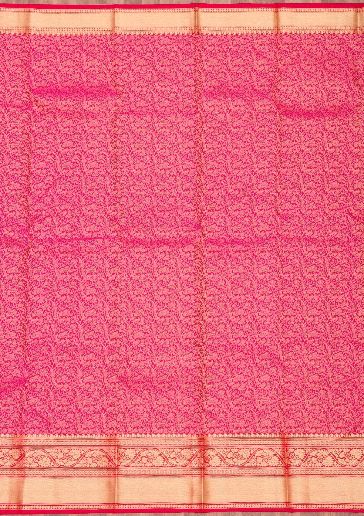 Rani Pink Zariwork Pure Silk Saree-Koskii