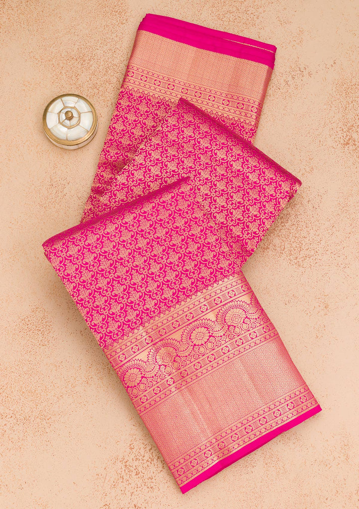 Rani Pink Zariwork Pure Silk Saree-Koskii