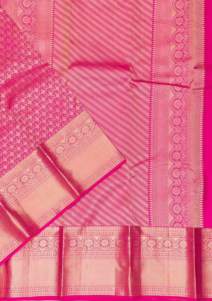 Rani Pink Zariwork Pure Silk Saree-Koskii