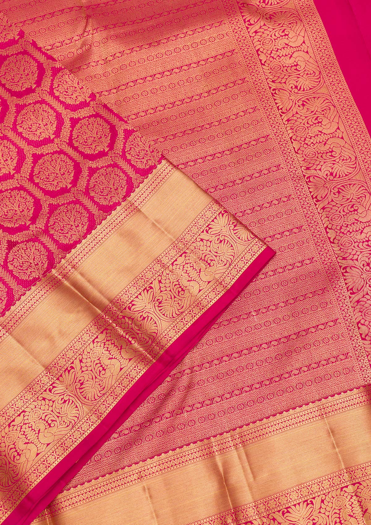 Rani Pink Zariwork Pure Silk Saree-Koskii