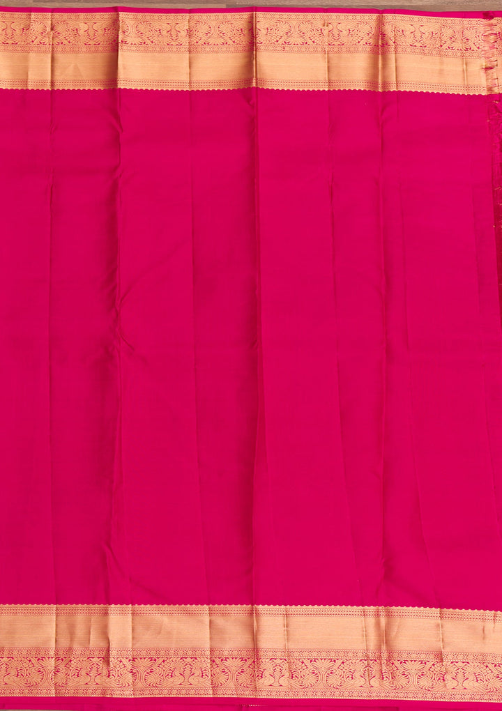 Rani Pink Zariwork Pure Silk Saree-Koskii