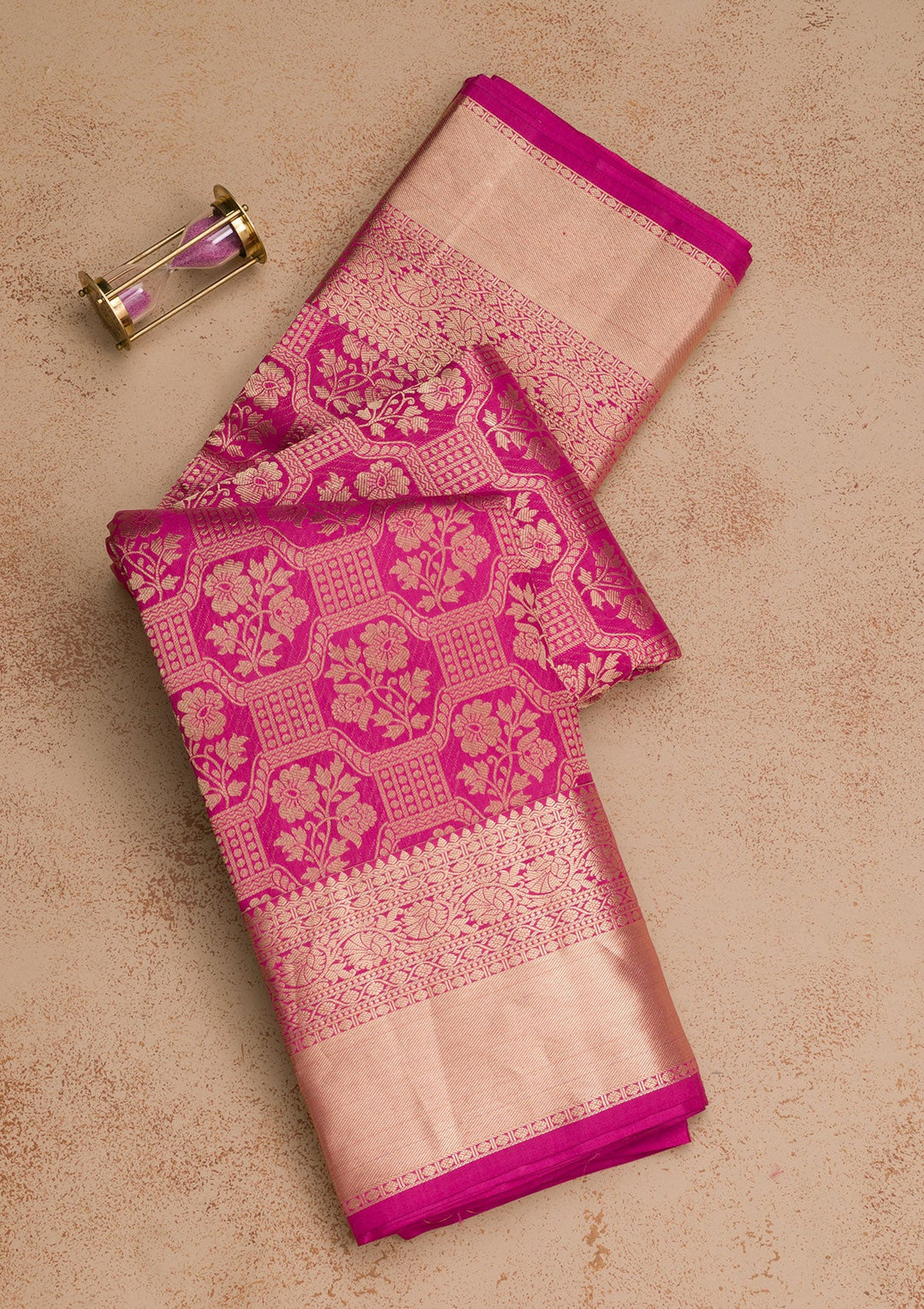Rani Pink Zariwork Pure Silk Saree-Koskii