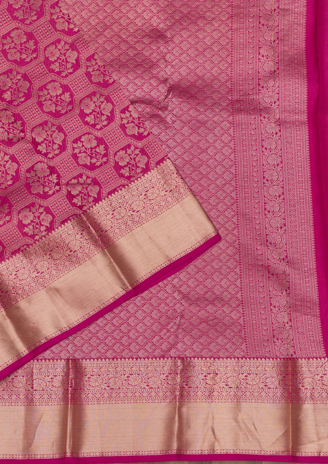 Rani Pink Zariwork Pure Silk Saree-Koskii