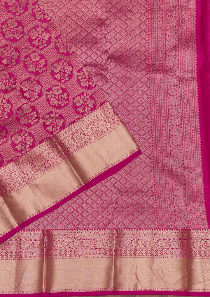 Rani Pink Zariwork Pure Silk Saree-Koskii