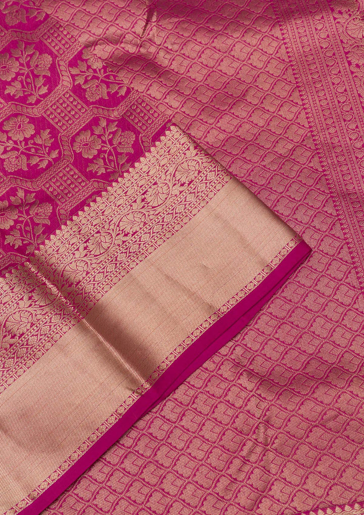Rani Pink Zariwork Pure Silk Saree-Koskii