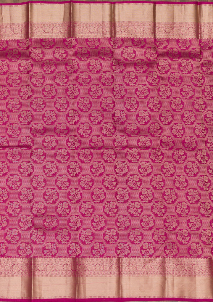Rani Pink Zariwork Pure Silk Saree-Koskii