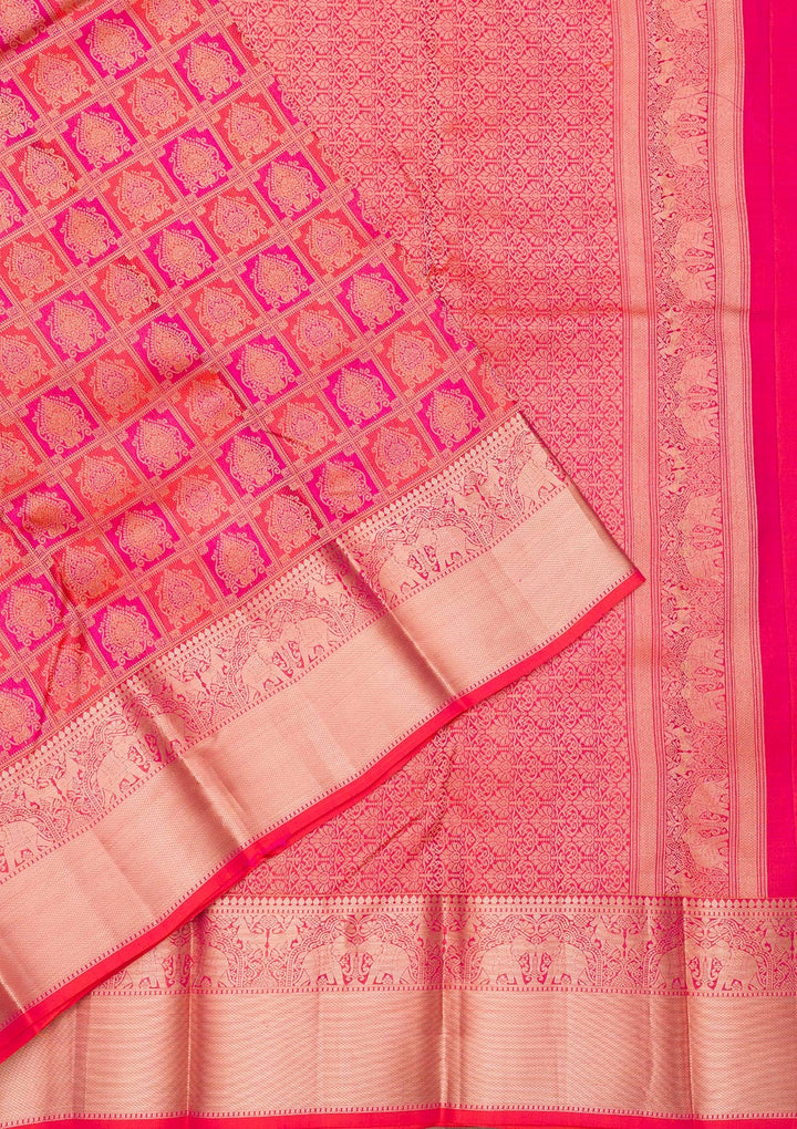 Rani Pink Zariwork Pure Silk Saree-Koskii