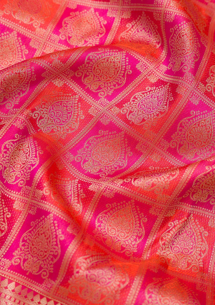 Rani Pink Zariwork Pure Silk Saree-Koskii