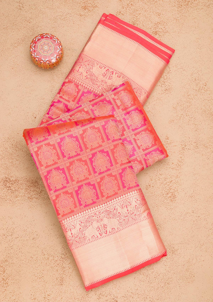 Rani Pink Zariwork Pure Silk Saree-Koskii