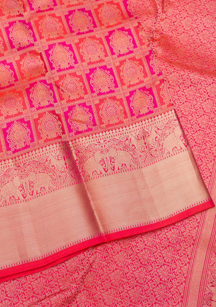 Rani Pink Zariwork Pure Silk Saree-Koskii