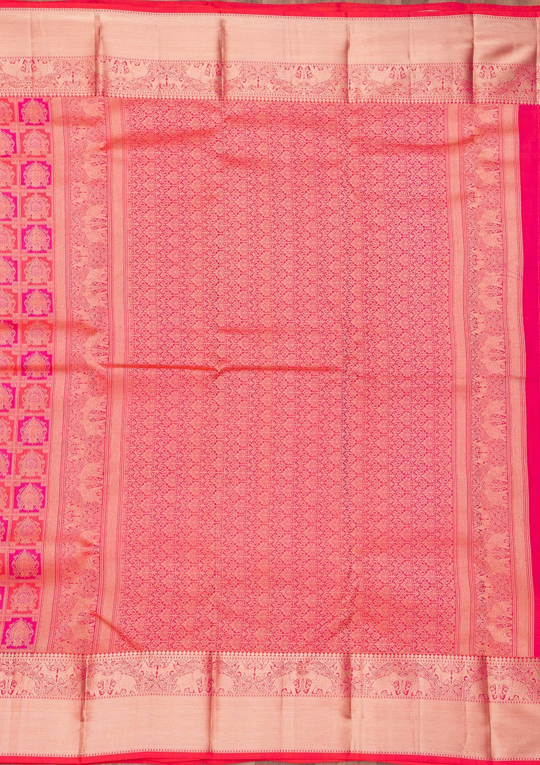 Rani Pink Zariwork Pure Silk Saree-Koskii