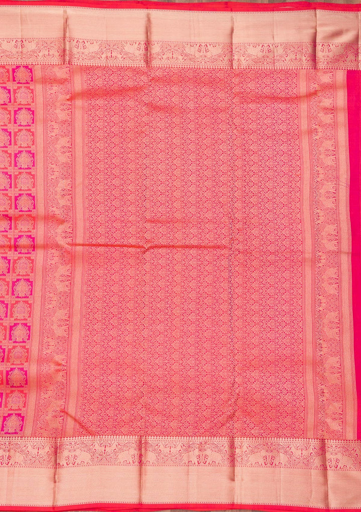Rani Pink Zariwork Pure Silk Saree-Koskii