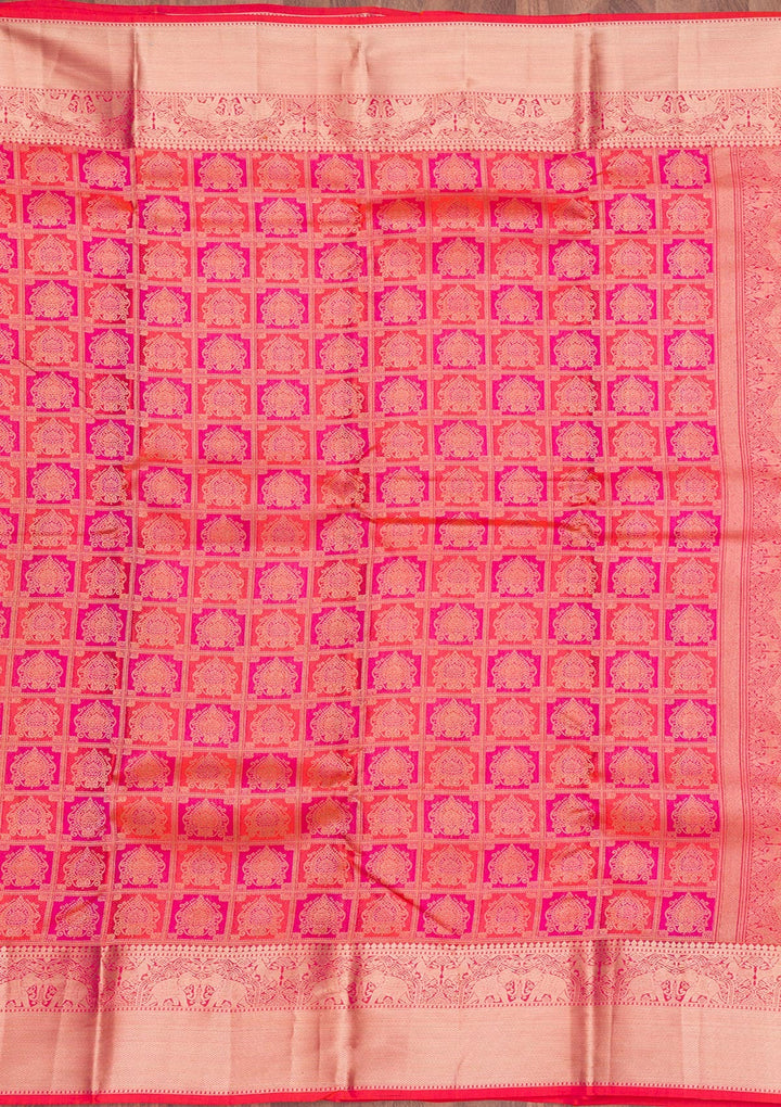 Rani Pink Zariwork Pure Silk Saree-Koskii