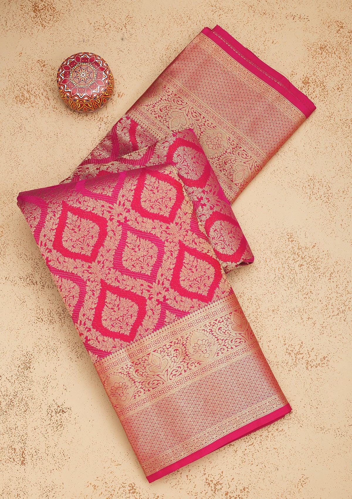 Rani Pink Zariwork Pure Silk Saree-Koskii