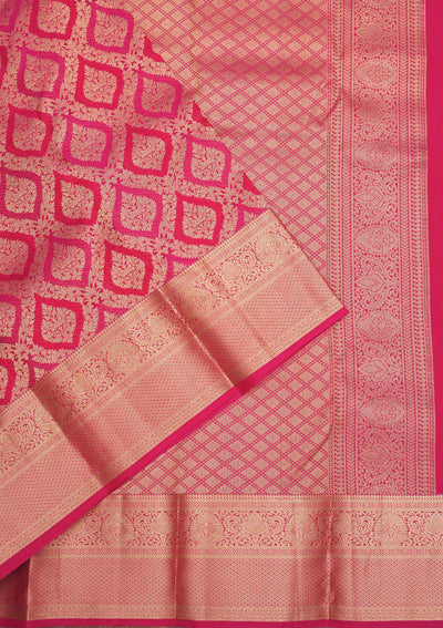 Rani Pink Zariwork Pure Silk Saree-Koskii