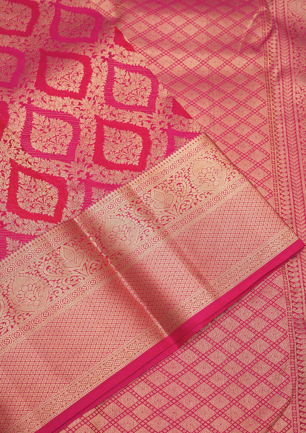 Rani Pink Zariwork Pure Silk Saree-Koskii