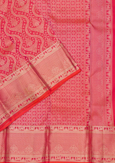 Rani Pink Zariwork Pure Silk Saree-Koskii