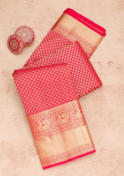 Rani Pink Zariwork Pure Silk Saree-Koskii