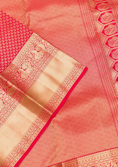 Rani Pink Zariwork Pure Silk Saree-Koskii