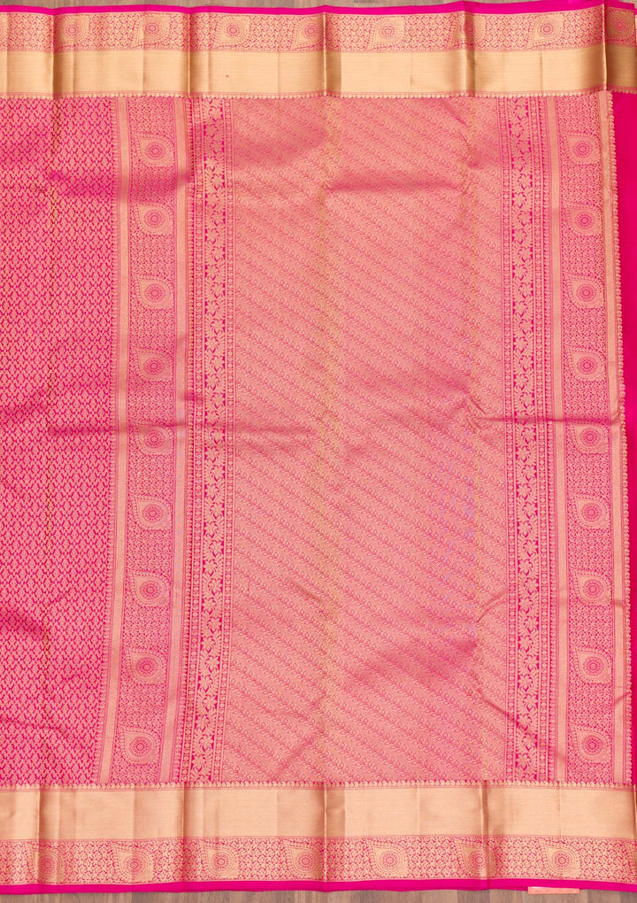 Rani Pink Zariwork Pure Silk Saree-Koskii