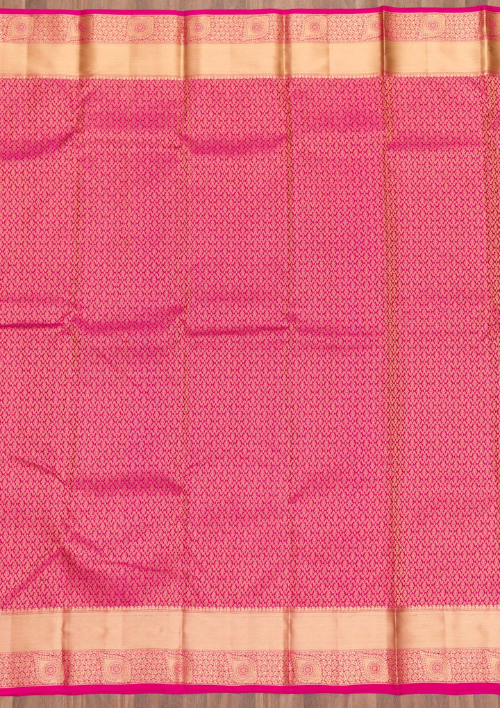 Rani Pink Zariwork Pure Silk Saree-Koskii