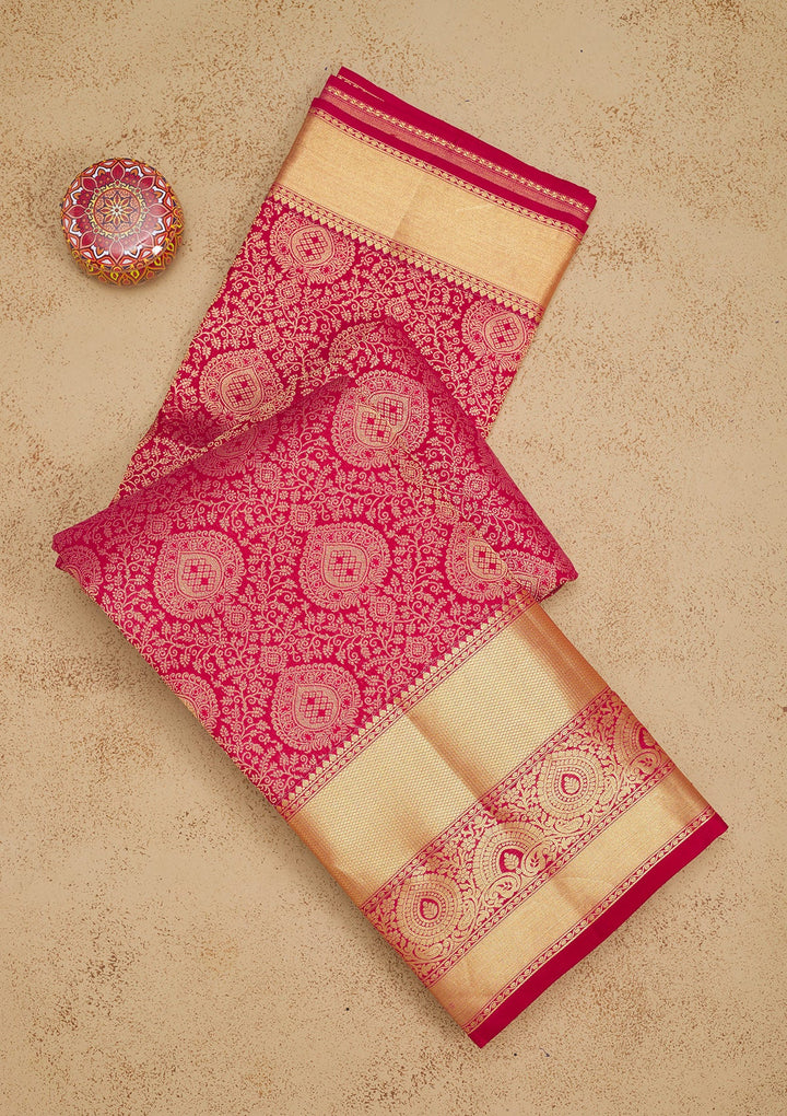 Rani Pink Zariwork Pure Silk Saree-Koskii