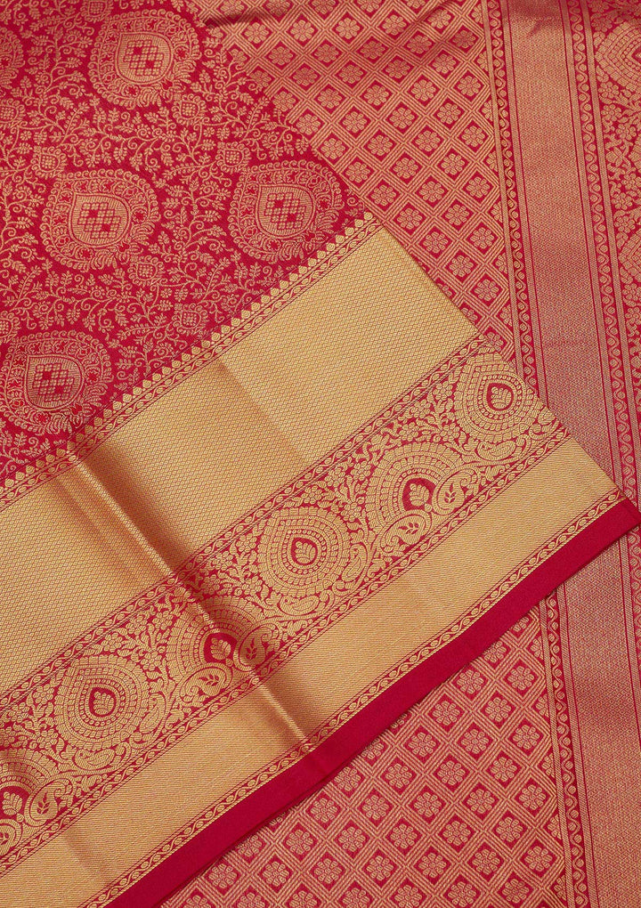 Rani Pink Zariwork Pure Silk Saree-Koskii