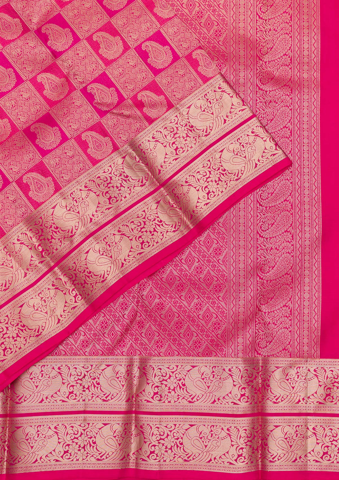 Rani Pink Zariwork Pure Silk Saree-Koskii