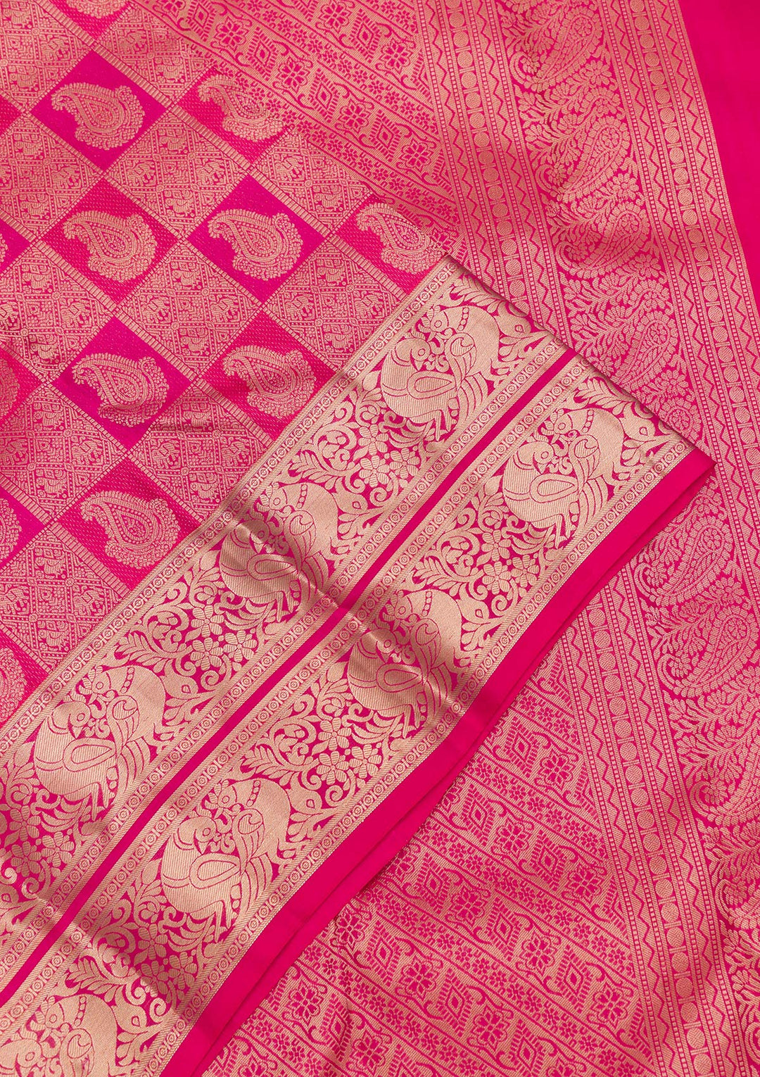 Rani Pink Zariwork Pure Silk Saree-Koskii