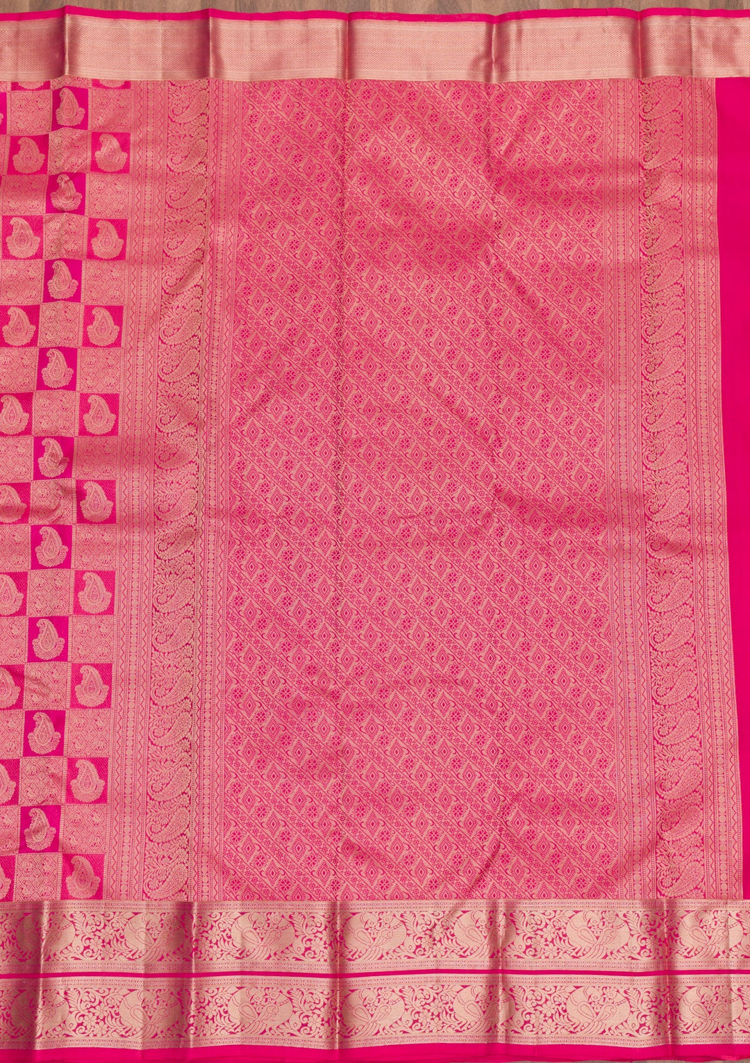 Rani Pink Zariwork Pure Silk Saree-Koskii