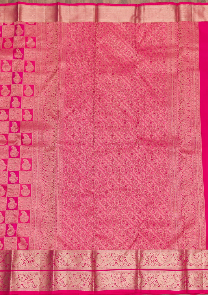 Rani Pink Zariwork Pure Silk Saree-Koskii