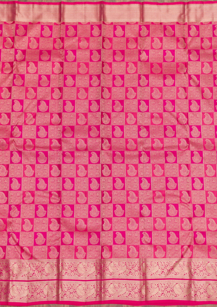 Rani Pink Zariwork Pure Silk Saree-Koskii