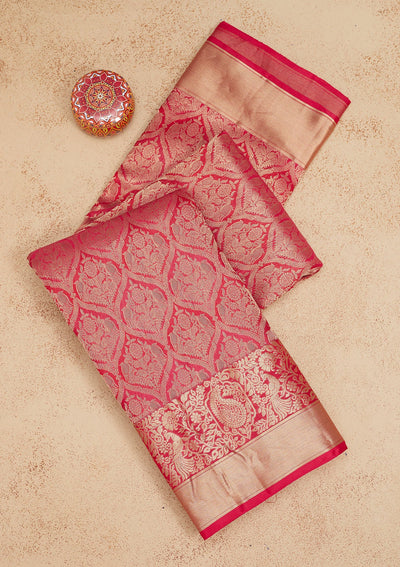 Rani Pink Zariwork Pure Silk Saree-Koskii