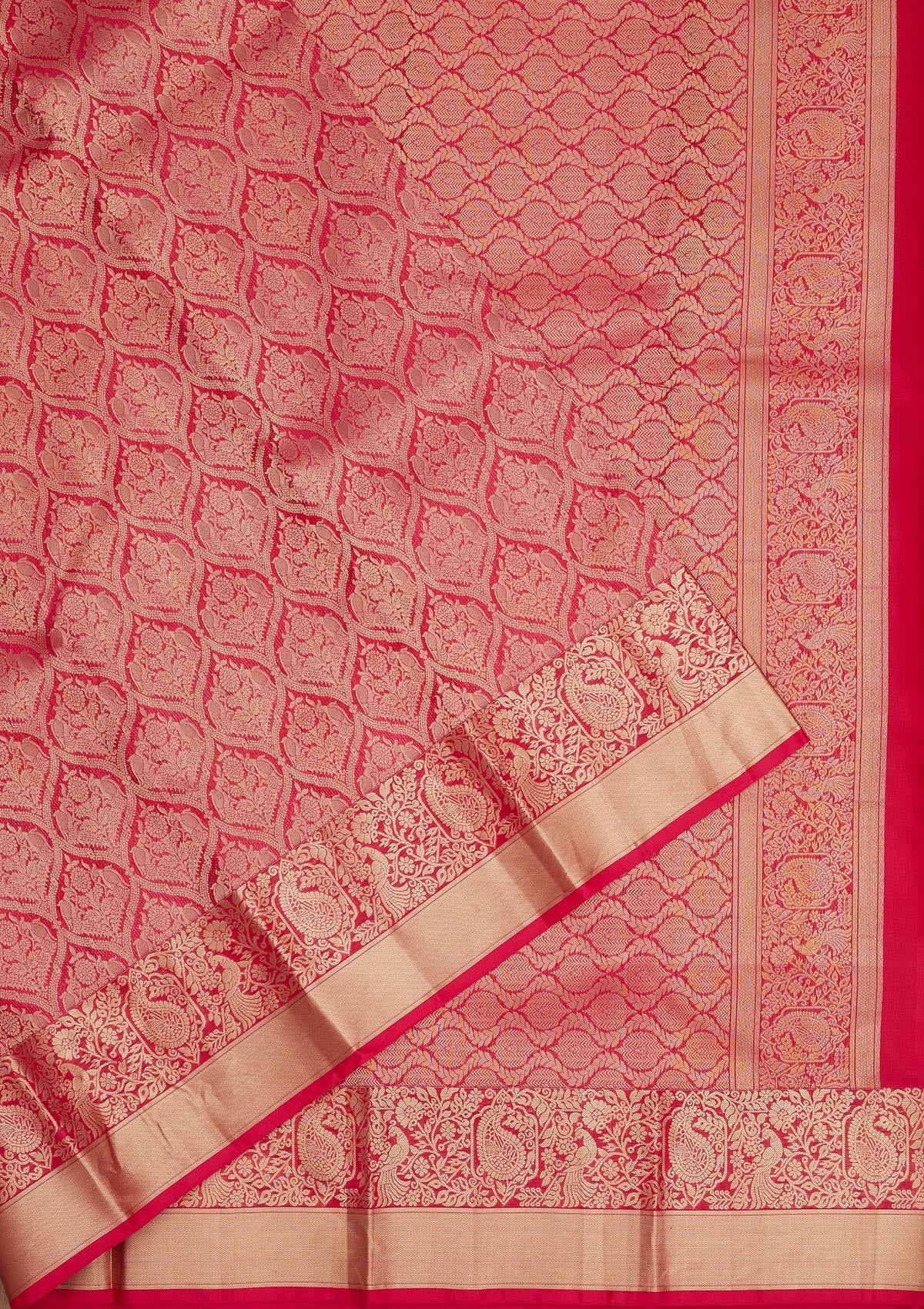 Rani Pink Zariwork Pure Silk Saree-Koskii