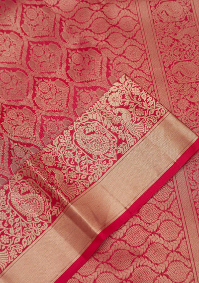 Rani Pink Zariwork Pure Silk Saree-Koskii