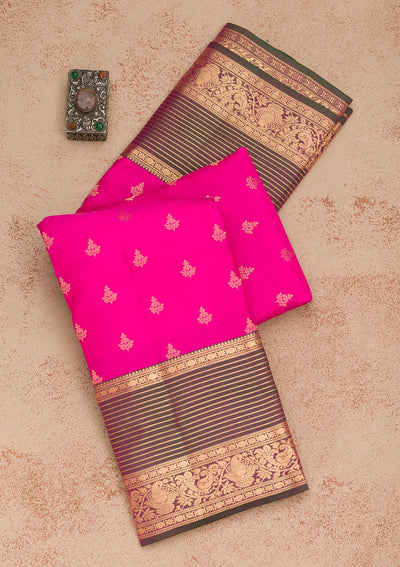 Rani Pink Zariwork Pure Silk Saree-Koskii