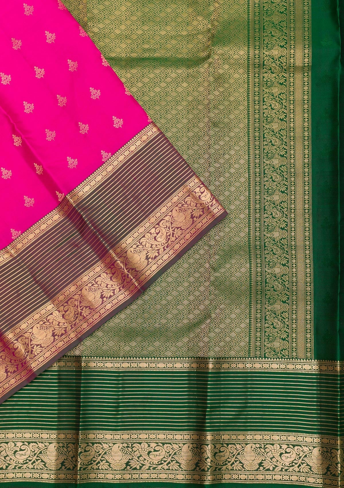 Rani Pink Zariwork Pure Silk Saree-Koskii