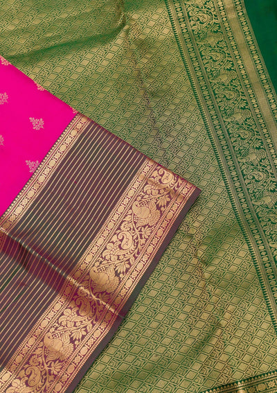 Rani Pink Zariwork Pure Silk Saree-Koskii