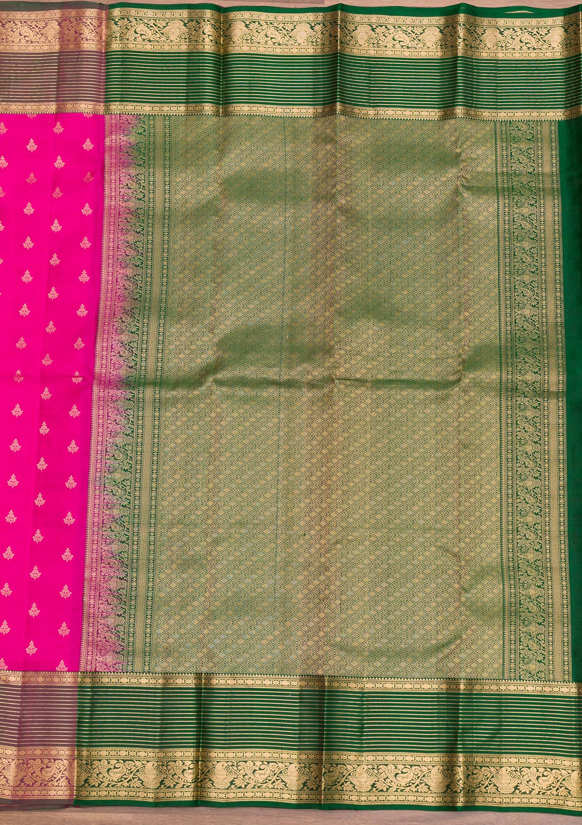 Rani Pink Zariwork Pure Silk Saree-Koskii