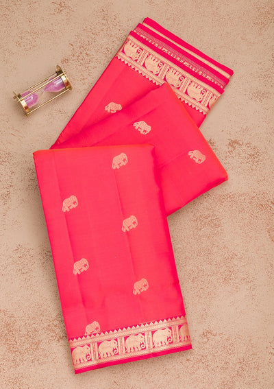 Rani Pink Zariwork Pure Silk Saree-Koskii