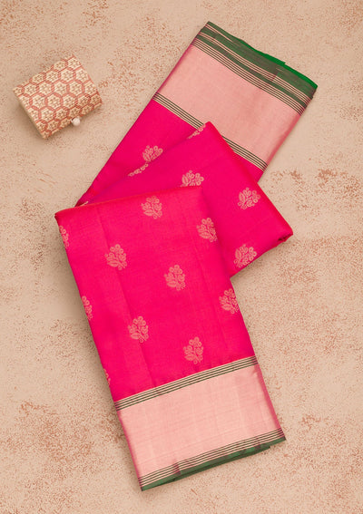 Rani Pink Zariwork Pure Silk Saree-Koskii