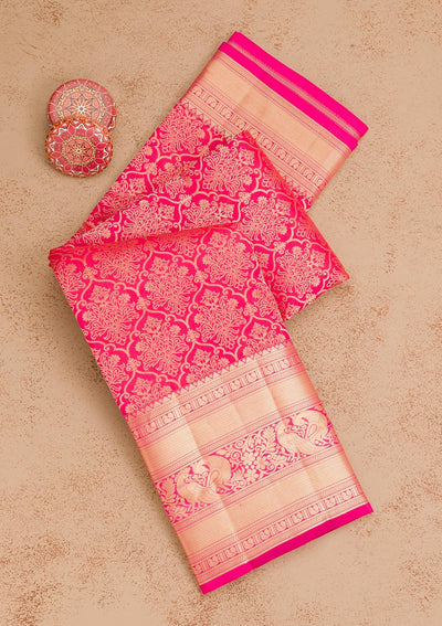 Rani Pink Zariwork Pure Silk Saree-Koskii