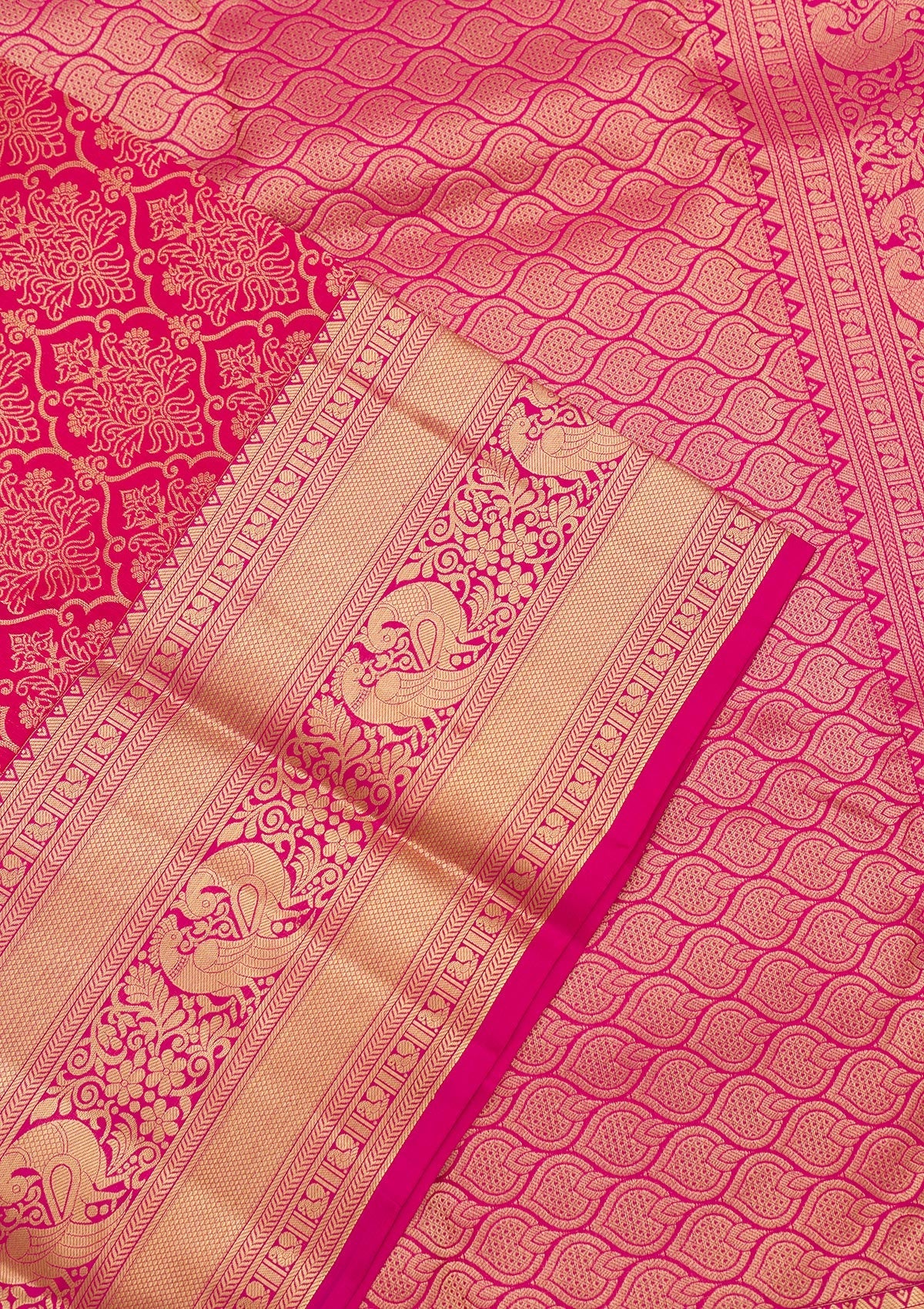 Rani Pink Zariwork Pure Silk Saree-Koskii